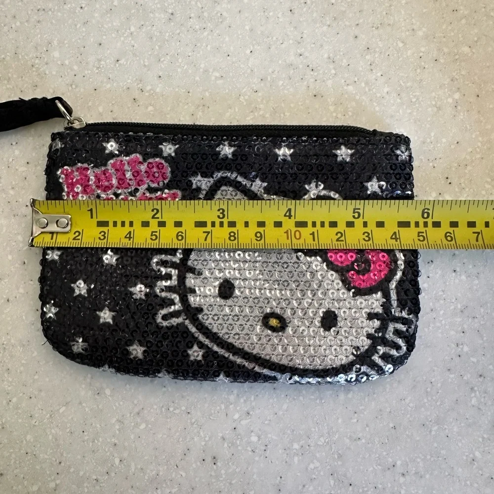 Hello Kitty Sequin Wristlet - Black and Pink Coin purse Zippered.